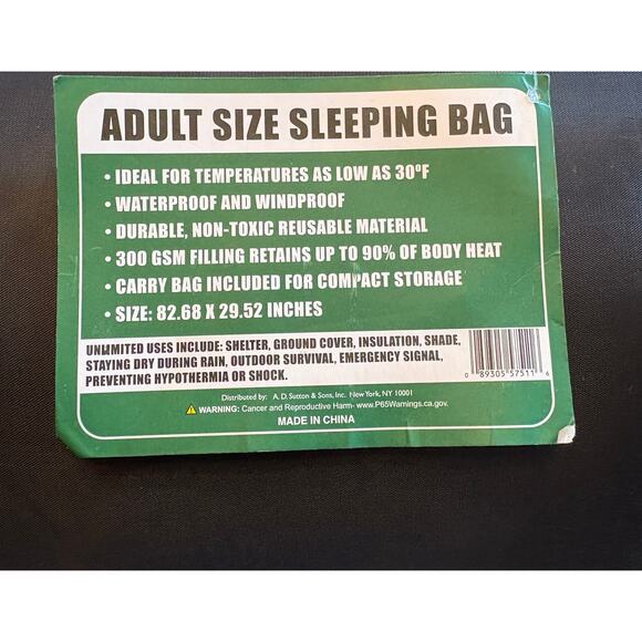 NWT AD Sutton & Sons Adult Size Sleeping Bag - Cold weather to 30 - Green - Picture 1 of 3